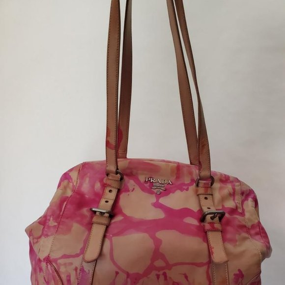 Prada XL bag beige peach Pink orange Leather double handle Tote tie dyed edition - Picture 2 of 16